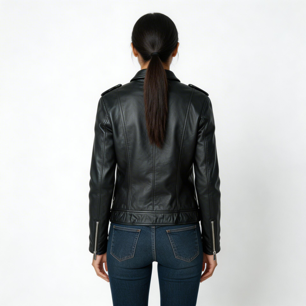 Ladies black leather jacket.