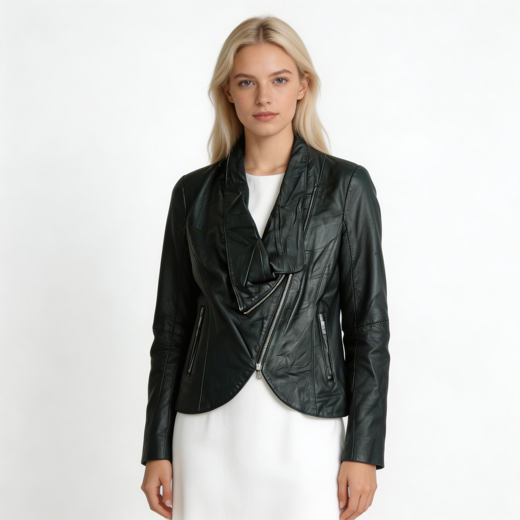 Ladies black leather jacket.