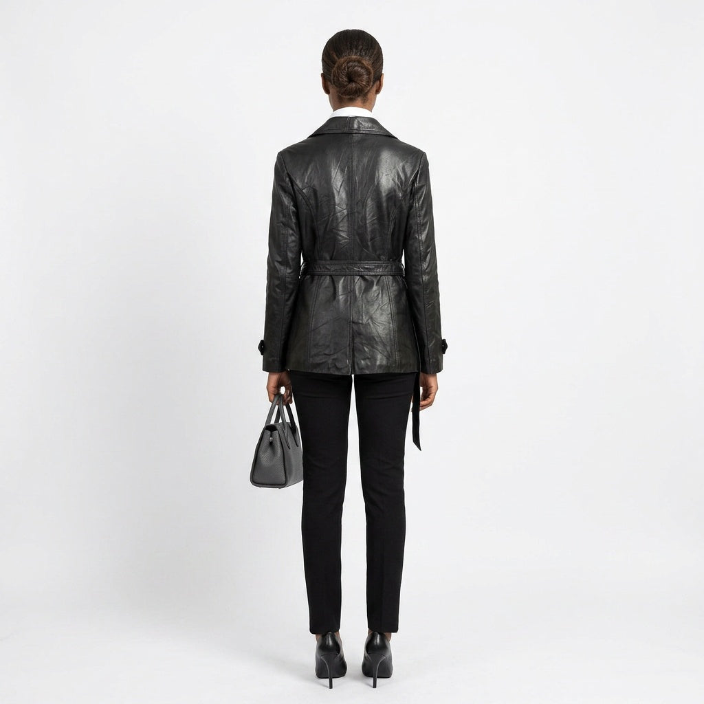Ladies black leather jacket.