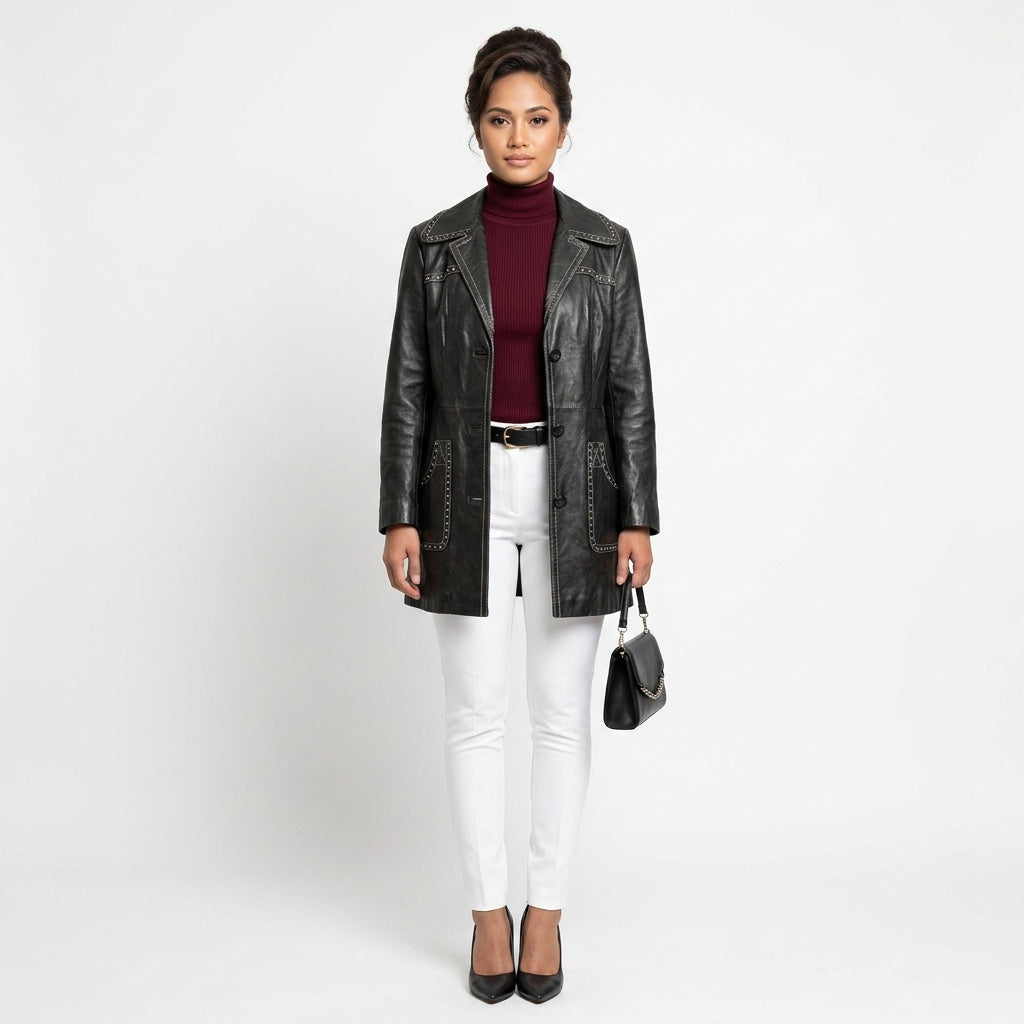 Ladies black leather jacket.