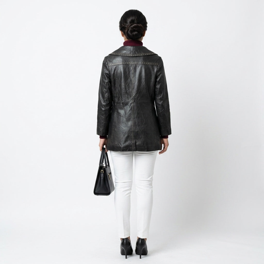 Ladies black leather jacket.