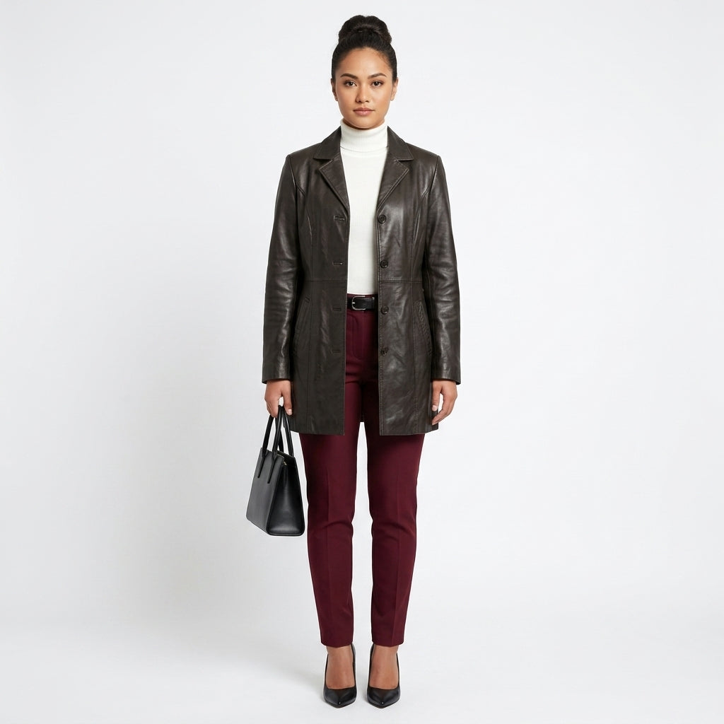Ladies black leather jacket.