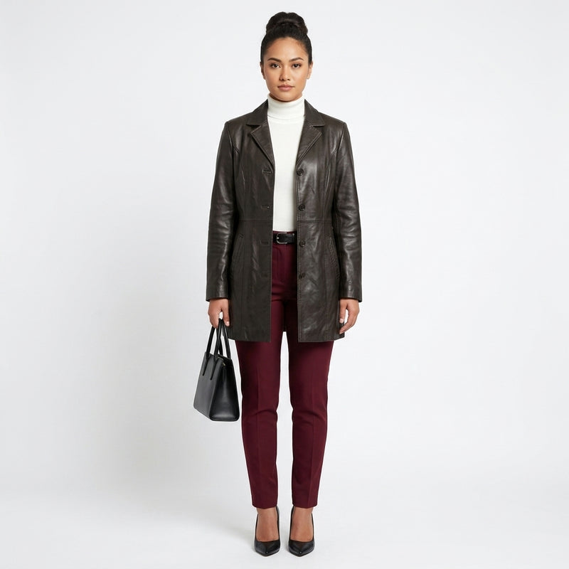 Ladies black leather jacket.