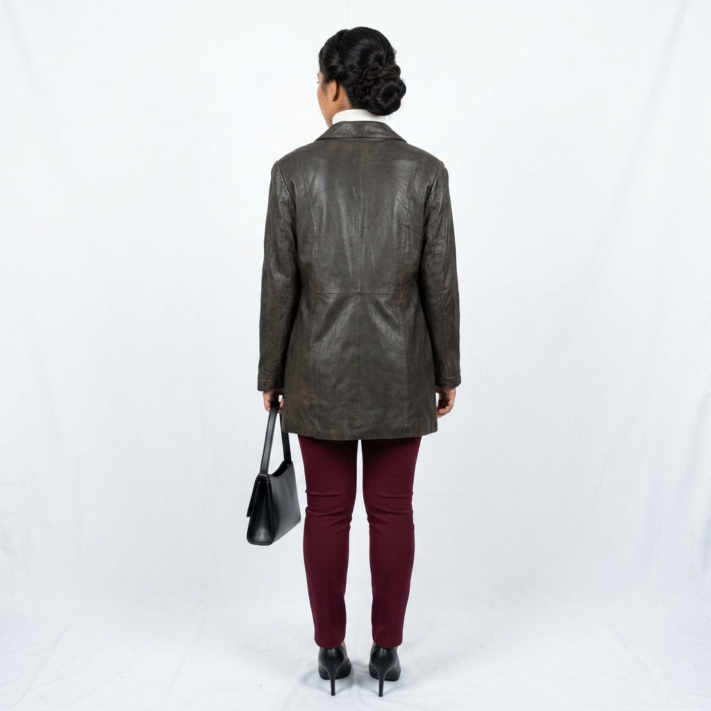 Ladies black leather jacket.