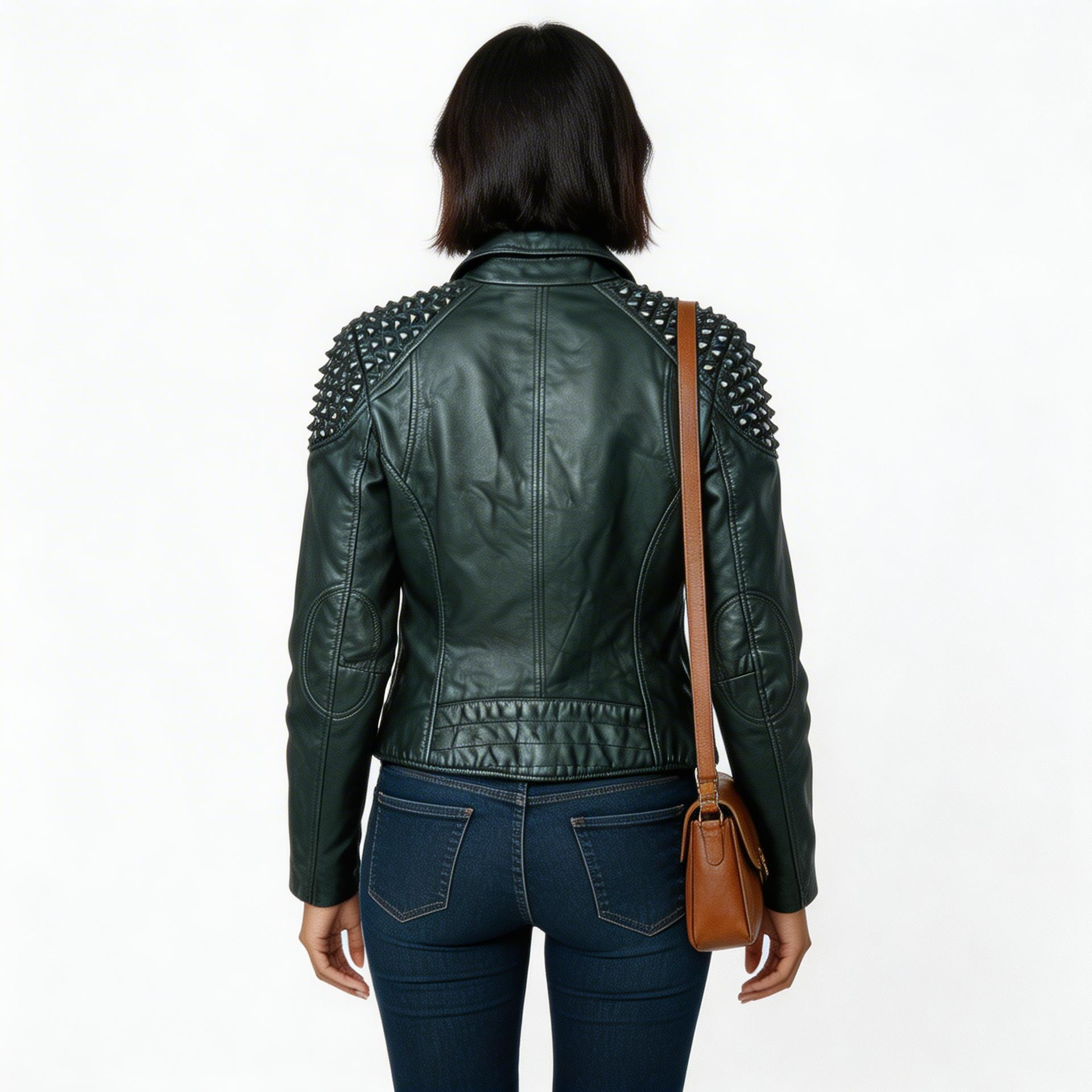 Ladies black leather jacket.