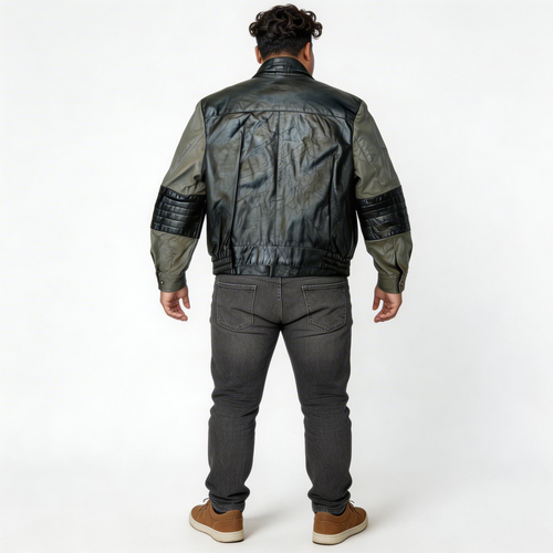 Black & Gray leather jacket for man.