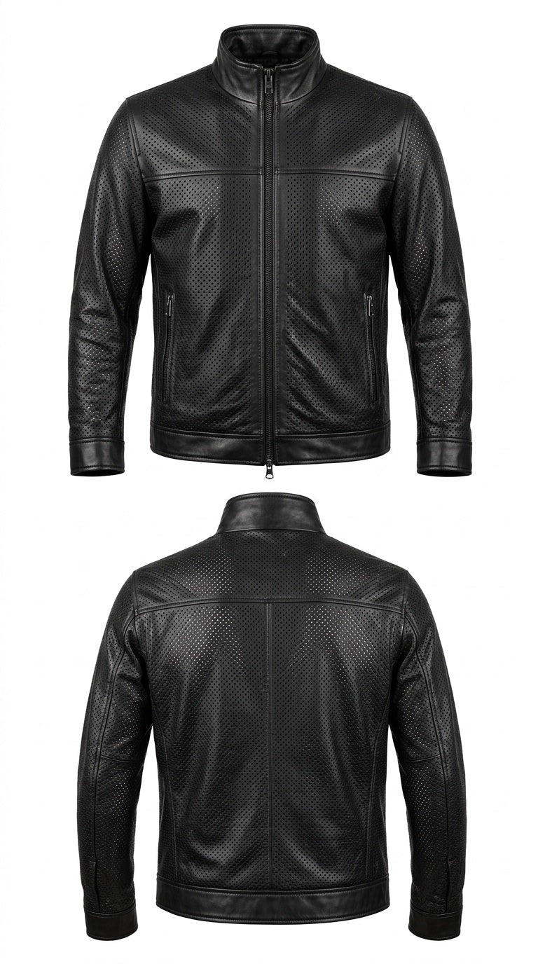 Black leather jacket for men.